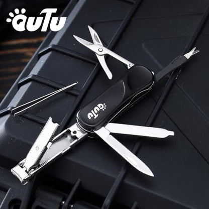 OUTU Keychain Nail Clippers Multitool, 7 in 1 EDC Utility Tool with Nail Clipper, Scissors, Gifts for Him Men Husband Dad Boyfriend (Black) - size: Black