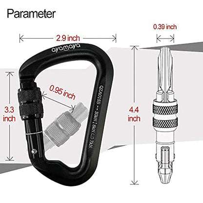 Ayamaya Climbing Carabiners - 3 Pack Screwgate Locking Carabiner 30KN (6744 lbs) Heavy Duty Gears for Rock Climbing, Rappelling, Swing Rescue & Gym, Large D-Shaped Carabiners - color: Black