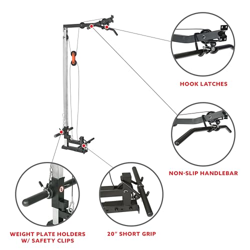 Sunny Health & Fitness Power Zone Strength Rack Power Cage - 1000 LB Weight Capacity, Spotter Bar, Angled Pull-Up Bar, J-Hooks, Resistance Band Pins, Optional LAT Pull Down - style: Lat Pull Down Attachment