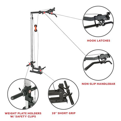 Sunny Health & Fitness Power Zone Strength Rack Power Cage - 1000 LB Weight Capacity, Spotter Bar, Angled Pull-Up Bar, J-Hooks, Resistance Band Pins, Optional LAT Pull Down - style: Lat Pull Down Attachment