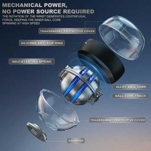 Auto-Start Wrist Power Gyro Ball with Counter & LED, Hand Grip Strength Trainer, Forearm Strengthener, Wrist Exerciser for Arm, Shoulder Relief, Gyroscopic ball for Athletes, Office & Rehab
