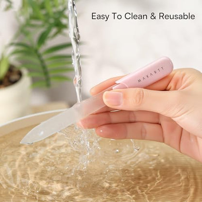 Makartt Glass Nail File for Natural Nails: Reusable Nail Care Tool, Pink | Fast Shaping & Gentle Smoothing, Double-Sided Sandblasted Surface, Washable, Portable Lightweight Manicure Gift with Case - color: 1pc Pink glass nail file