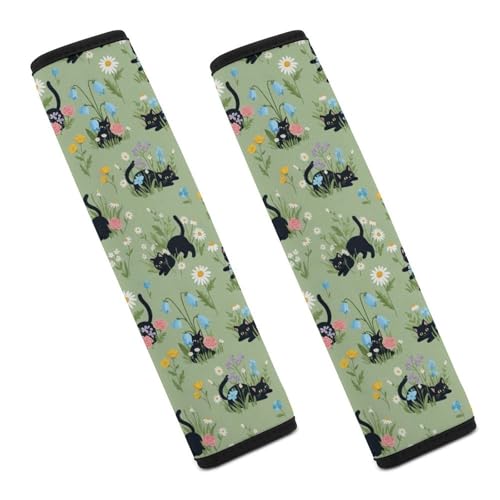 2 Pack Soft Padded Seat Belt Cover for Girls and Boys, All Vehicles, Black Cat Flower Harness Pads Strap, Anti-Slip Pad - color: Pattern 1121
