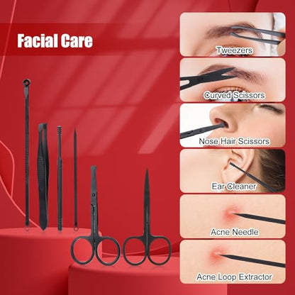 Manicure Set-Stainless Steel Nail Care Set-Professional Ingrown Toenail Clipper Grooming Tool-Pedicure Kit & Toe Nail Cutter-Thick Nail Scissors Toiletries with Cuticle Trimmer - color: Black&Red