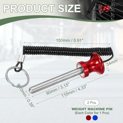 Weight Stack Pin, Weight Gym Pin Strength Training Equipment Replacement with Pull Rope for Commercial Home - color: Blue/Red, size: 0.4 x 3.1 Inch