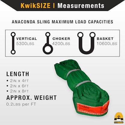 Heavy Duty Lifting Strap - Anaconda - Endless Loop Strap for Industrial Lifting Slings - Green - 2" x6' - color: Green, size: 2"x6' | 5,300 lbs