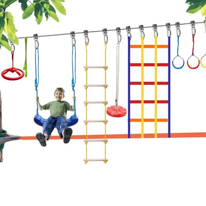 Wooden Rope Ladder for Kids Backyard, Climbing Ladder 350lb | Hardwood Rungs with Durable Weatherproof Rope for Ninja Course, Treehouse, Indoor Outdoor Playground Equipment CPSC Approval - size: Rope Ladder