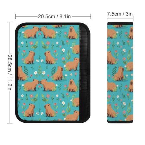 Breathable Seat Belt Shoulder Pad for Adults and Children, Stroller Pushchair High Chair, 2 Pack Capybara Floral Green Neck Strap Covers Easy Install (No Tool) - color: Pattern 283