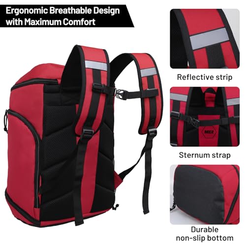 MIER Men's Gym Backpack Lightweight Sports Bag with Shoe Compartment | 35L Capacity Back Pack, Multi-Pockets, Separate Compartment, Wet Pocket, Water Resistant, For Training, Workout & Travel - color: Red