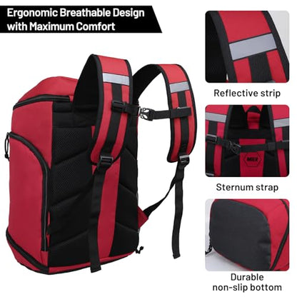 MIER Men's Gym Backpack Lightweight Sports Bag with Shoe Compartment | 35L Capacity Back Pack, Multi-Pockets, Separate Compartment, Wet Pocket, Water Resistant, For Training, Workout & Travel - color: Red
