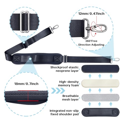 Shoulder Strap for Bag Universal Replacement 58"/67" Fixed Padded Adjustable Buckle Heavy Duty Shoulder Strap - color: Black, size: 58"