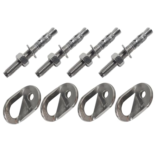 Rock Climbing Holds, 304 Stainless Steel Heavy Duty Climbing Anchor, 10 mm (3/8") Climbing Anchor Bolts for Indoor Outdoor Climb Train High Worker/Mountaineering/Home Gyms/Hammocks(4 Pcs) - color: silver