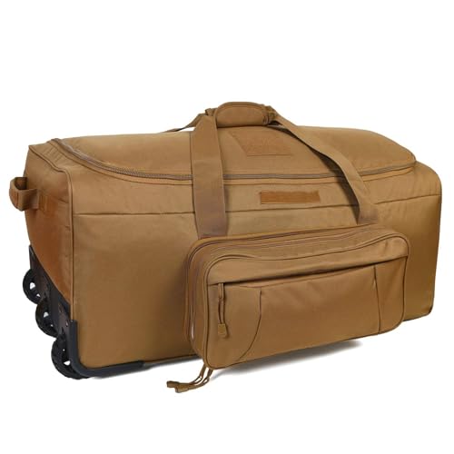 Military Wheeled Deployment Bag Large Tactical Heavy Duty Duffel Bag 124L | Large-capacity design with smooth wheels, reinforced handles and rugged storage for travel, camping and outdoor gear - color: Tan