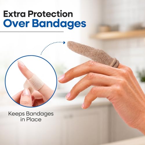 75 Pack Cotton Finger Cots, Finger Protectors Sleeves for Cuts, One Size | Breathable (no sweating), Double sided protection, Closed fingertip cover, Cotton Spandex, Great for Gardening, Work, Fitness