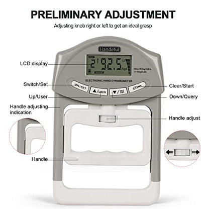 Handeful Grip Strength Tester, Hand Grip Dynamometer, Electronic Handgrip Testing for Sports Home School Use