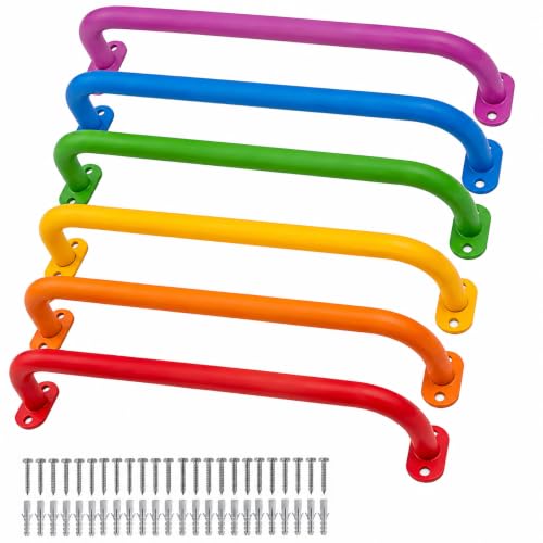 17 Inch Metal Playground Handles Set of 6, Heavy-Duty Climbing Wall Grab Bars, Indoor/Outdoor Monkey Bars for Playground, Backyard, Climbing Frames(6 Colors) - color: 6 Colors