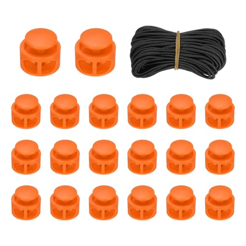 uxcell 20 Pcs Double Hole Cord Locks with 32.8 ft Elastic Cord, 17mm Nylon Spring Toggle Stopper Clip for Backpack Shoelaces Drawstring Paracord Pants, Orange - color: Orange, size: 17mm