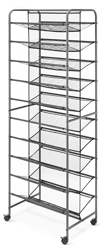 Whitmor 10 Tier Double-Sided Shoe Cart with Lockable Wheels, Gunmetal Rolling Shoe Organizer with Patented Mesh Back, Freestanding Storage for Garage, Bedroom, or Closet, 17" W×24.6" L×63.78" H - size: 10-Tier,Gunmetal