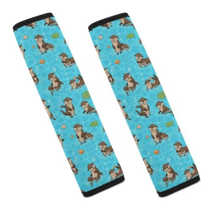 2 Pack Universal Soft and Comfortable Car Seat Straps Shoulder Pads for Kids, All Vehicles, Cute Otter Family in Water Light Blue Neck Strap Covers, Neck and Shoulder Support - color: Pattern 887