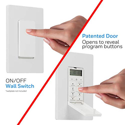 UltraPro in-Wall Digital Timer Switch, Auto Adjust Sunrise/Sunset Times | Daily & Weekly Programmable Schedules, Single-Pole or 3-Way, White & Light Almond Faceplates, Neutral Required - style: 7 Day Digital Timer