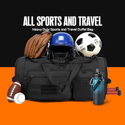 TUGUAN Large Baseball Softball Duffle Bag, 3 in 1 Baseball Equipment Duffel Backpack for Adult Youth, 65L Bat Bag with Shoes Compartment - 2 Bat Sleeves Fence Hook Hidden Dual Straps - color: Black