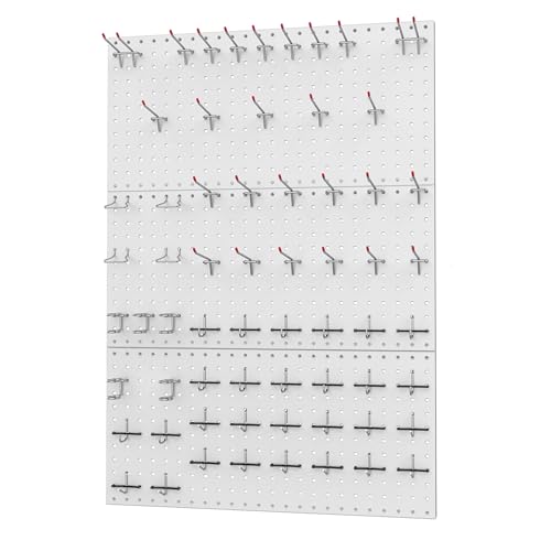 WALMANN 96 PCS Metal Pegboard with Pegboard Hooks, Garage Wall Tools Storage Pegboard for Garage, Workbench, Peg Boards, Tool Organizer Board and Hooks(Grey) - color: Gray