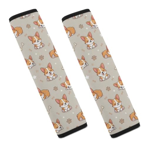 2 Pack Breathable Car Seat Belt Pad for Child, Stroller Pushchair High Chair, Funny Cute Pet Dog Corgi Neck Strap Covers, Neck and Shoulder Support - color: Pattern 147