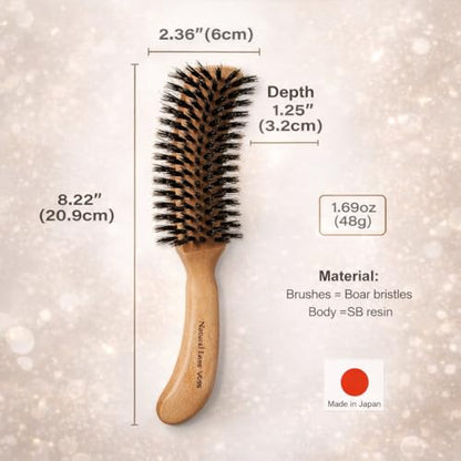 Boar Bristle Hair Brush [ Made in Japan ] 100% Natural Bristle Slick Back Brush for Styling, Separating, Shaping, and Blow-Drying for Women and Men (Curved Handle) - color: Curved Handle