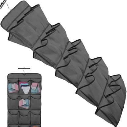 2Pcs Dual Sided Hanging Shoe Organizer, 30 Large Pockets, Black | 360 Rotating Hanger, Space Saving Storage Bag, For Closet Bedroom Laundry Room - color: Black 2PCS