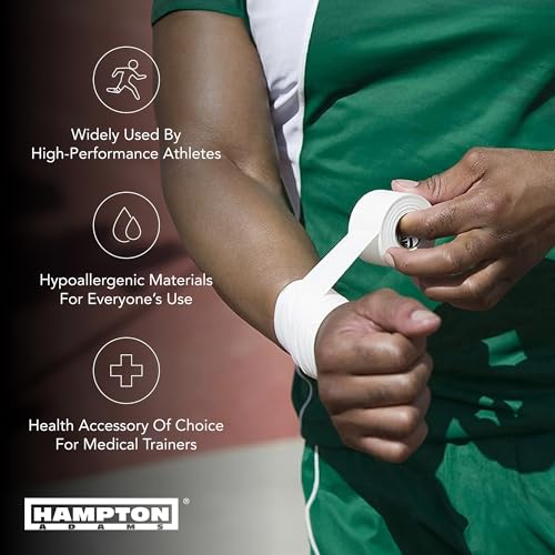 Hampton Adams Athletic Tape 8 Pack, Sports Medical Grade, Easy Tear | 45 ft Rolls, No Sticky Residue, Tears by Hand, for Athletes Trainers & First Aid, Ankle Wrist & Injury Wrapping - color: White