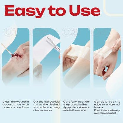 LIFARA Hydrocolloid Roll for Wound Care - Cut-to-Size, Hydrocolloid Patch Bandages with Self-Adhesive, Ultra Absorbent & Waterproof, First Aid Kit Essential (11.8mil/ 0.3mm Thickness, 2in*12ft) - size: 2in*12ft, 11.8mil/ 0.3mm Thickness