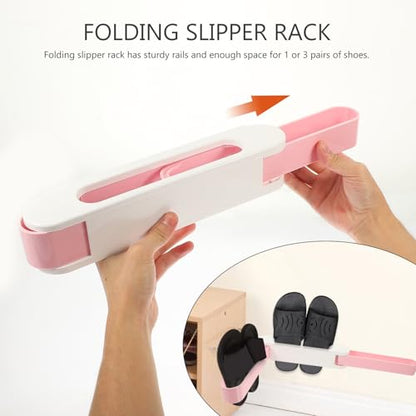 BESTYASH No Punching Wall Mounted Shoe Rack for Slippers and Sneakers, Folding Plastic Shoe Organizer with Sturdy Rails and Enough Space, Easy to Clean Storage Shelf for Bathroom or Living