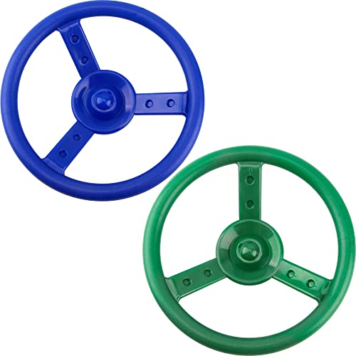 2 Pack Steering Wheel Playset Plastic Pirate Ships Wheel with Mounting Tools for Kids Playground Outdoor Gym(Green,Blue) - color: Green,blue