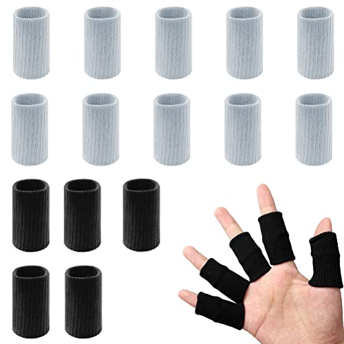 20 PCS Finger Sleeves Protectors, Sport Finger Sleeves Thumb Brace Support Finger Brace Elastic Thumb Sleeves for Relieving Pain Arthritis Trigger Finger (Black Grey) - color: Black,grey