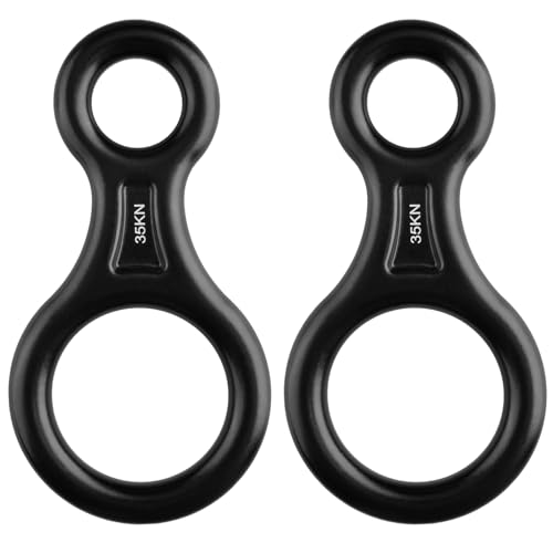 TRIWONDER Rescue Figure 8 Descender, 35kN 50kN Aluminum Rappelling Belay Gear Climbing Rigging Plate Downhill Equipment Heavy Duty - color: Black - 2 Pieces - 35kN