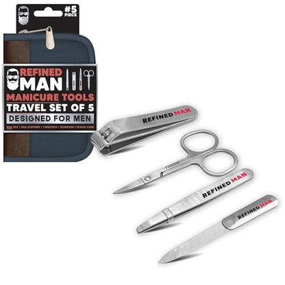 BLKSMITH Refined Man Manicure and Pedicure Kit Set of 5 - Manicure Kit for Men - Nail Clipper Kit with Nail File, Clippers, Scissors, Tweezer & Travel Case - Designed for Men (Brown/Navy) - color: Brown/Navy