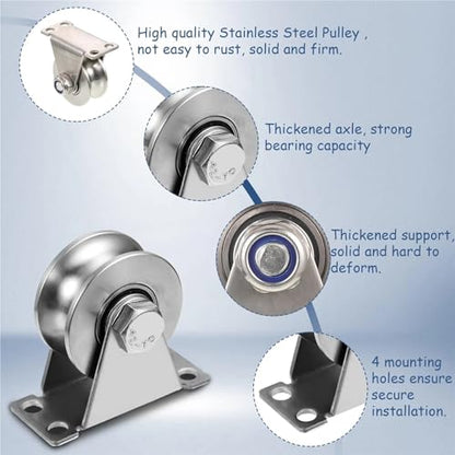 U Groove Stainless Steel Wall Pulley 2pcs Stainless Steel Tripod Pulley Wire Rope Lifting Bearing Pulley Hanging Wheel, Home Sliding Doors Track Wheel Pulley Hardwar