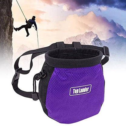 Rock Climbing Chalk Bag with Zipper Pocket for Hunting Hiking Fitness Gym - color: Purple