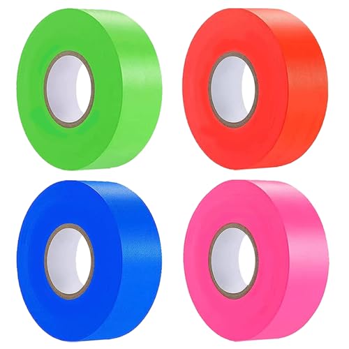 4 Pack Flagging Tape Assorted Colors, Non-Adhesive Marking Tape, 1"*800ft | Plastic Ribbon Neon Marking Roll for Tree Marking, Hunting, Boundaries and Hazardous Areas,Trail Marking - color: Multicolored-4pack