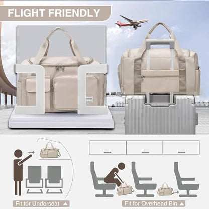Small Gym Bag for Women, Travel Duffle Bag Carry On Weekender Bag with Shoe Compartment - color: 14#Beige, style: Gym Bag&toiletry Bag