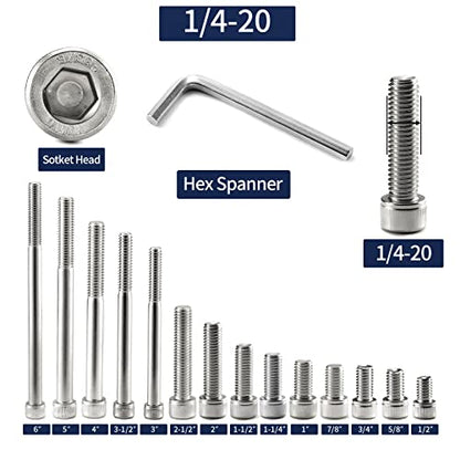 1/4-20 x 5 Socket Head Cap Screws Bolts, 20Pcs 304 Stainless Steel 18-8, Allen Socket Hex Drive, Partially Threaded, Bright Finish by SG TZH(with Hex Spanner) - size: 1/4-20 x 5"