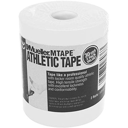 MUELLER Sports Medicine MTape Rolls, Quality Athletic Tape, Easy to Tear for Fast & Effective Taping, 1.5" x 15 Yards Per Roll, 2 Rolls, White