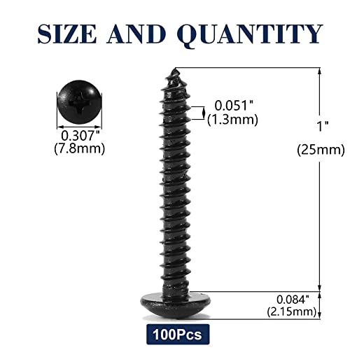 #6 x 1" Wood Screw 100Pcs Truss Head Phillips 18-8 (304) Stainless Steel Fast Self Tapping Screws Black Oxide by SG TZH - size: #6 x 1"