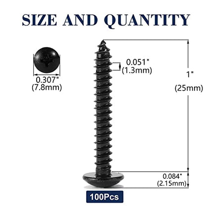 #6 x 1" Wood Screw 100Pcs Truss Head Phillips 18-8 (304) Stainless Steel Fast Self Tapping Screws Black Oxide by SG TZH - size: #6 x 1"