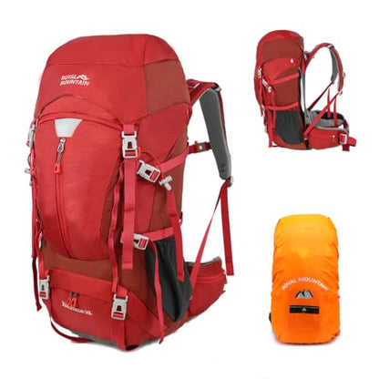 50L Hiking Camping Backpack for Men Women Lightweight Backpacking Back Pack | Waterproof Travel Outdoor Sport Climbing Daypack with Rain Cover - color: Red