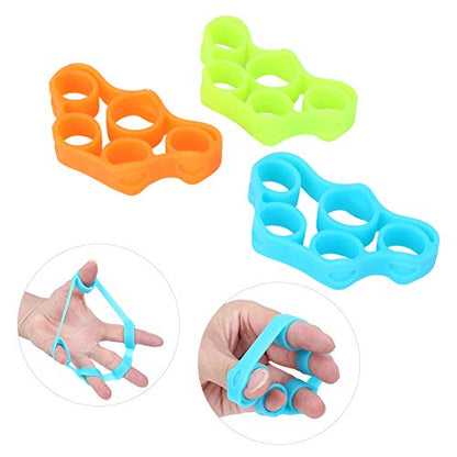 Aramox 3 Pcs Finger Strengthener Trapezoid Hand Trainer Blue Orange Green Silicone Resistance Bands for Guitarists Rock Climbers Finger Strength Training