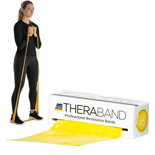 THERABAND Resistance Bands 6 Yard Roll, Yellow, Light Latex Band for Strength Training, Upper & Lower Body Exercise, Physical Therapy, Core Workouts, Rehab & Home Fitness - color: Yellow - Thin