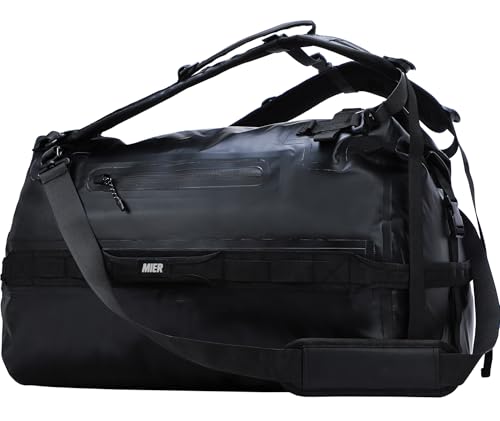 MIER Large Waterproof Duffel Bag - 60L/80L Dry Bag Backpack | Detachable Backpack Straps; Multi-Pockets; Roll-Top with Hook-and-Loop Closure; Motorcycle, Kayaking, Gym, Beach, Boating - color: Black, size: 80L