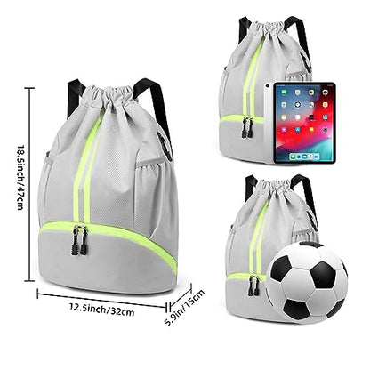 Valleycomfy Sports Drawstring Backpack - Water Resistant String Bag Grey | with Side Mesh Pockets Shoe Compartment Gym Backpack for Women & Men - color: A-grey