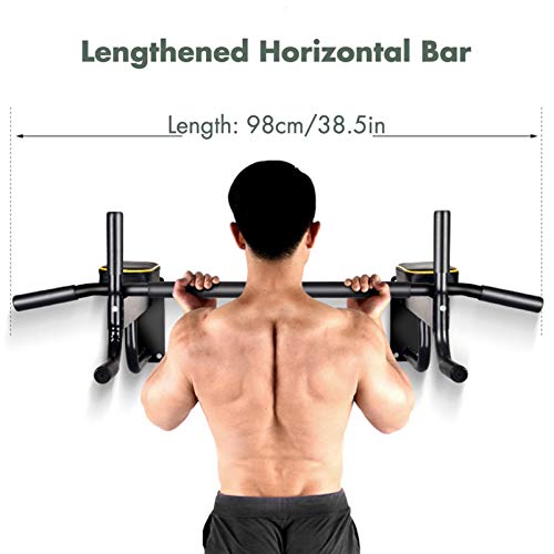 Power Tower,Wall Mounted Chin Up Pull Up Bar with 2 Resistance Band,Fitness Dip Stand Supports to 440 Lbs, Red